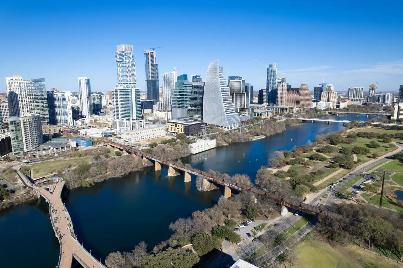 Austin, Texas skyline along Lady Bird Lake