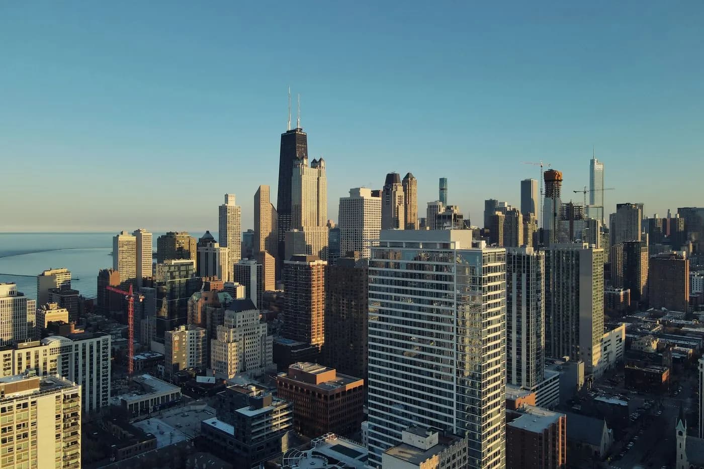 Aerial view of the Chicago skyline, home to photo booth rental companies across the city