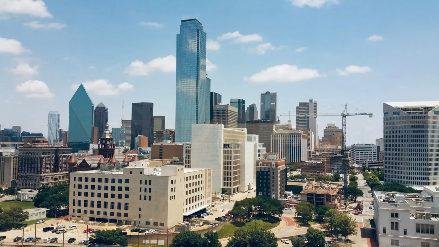 Aerial view of the downtown Dallas skyline