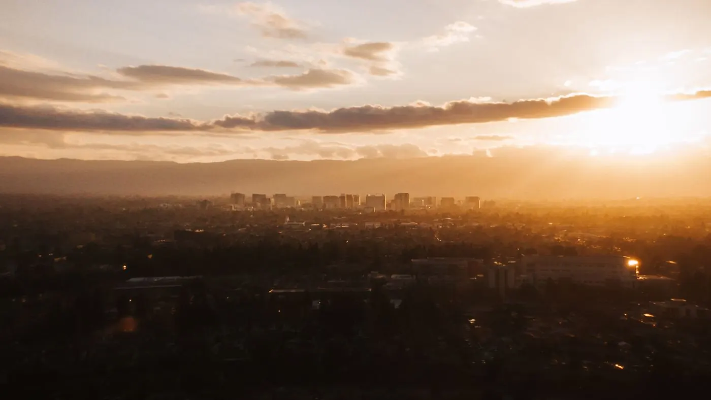 Aerial view of San Jose, California at golden hour